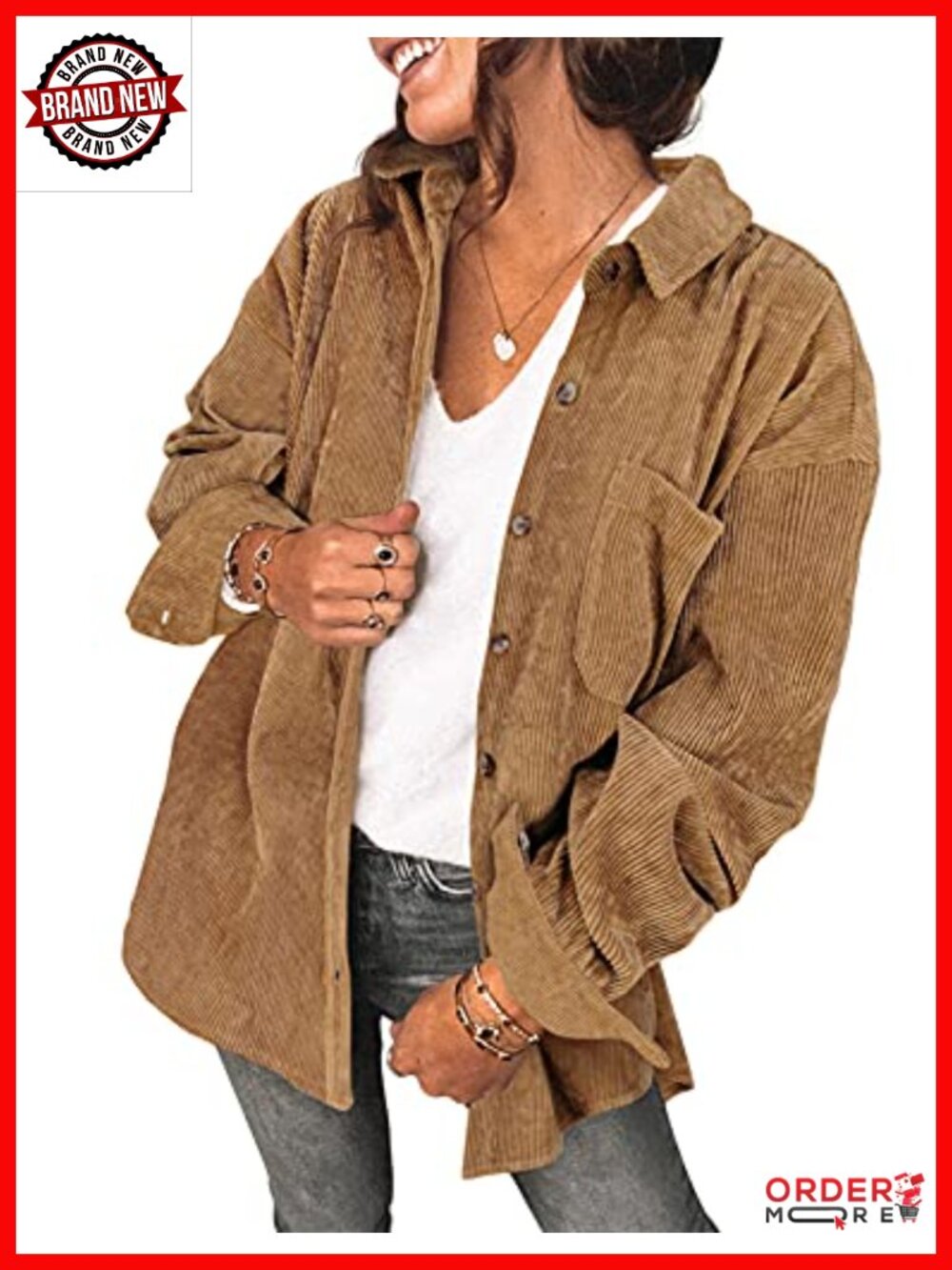 Oversized Lightweight Corduroy Shacket Button Down Shirt Jacket